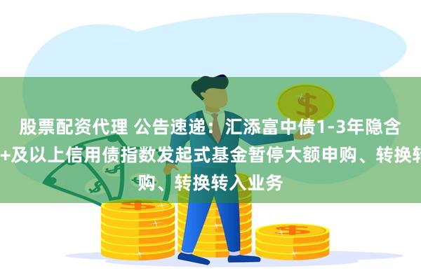 股票配资代理 公告速递：汇添富中债1-3年隐含评级AA+及以上信用债指数发起式基金暂停大额申购、转换转入业务